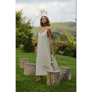 Ikikiz Crinkle cream strap dress OS